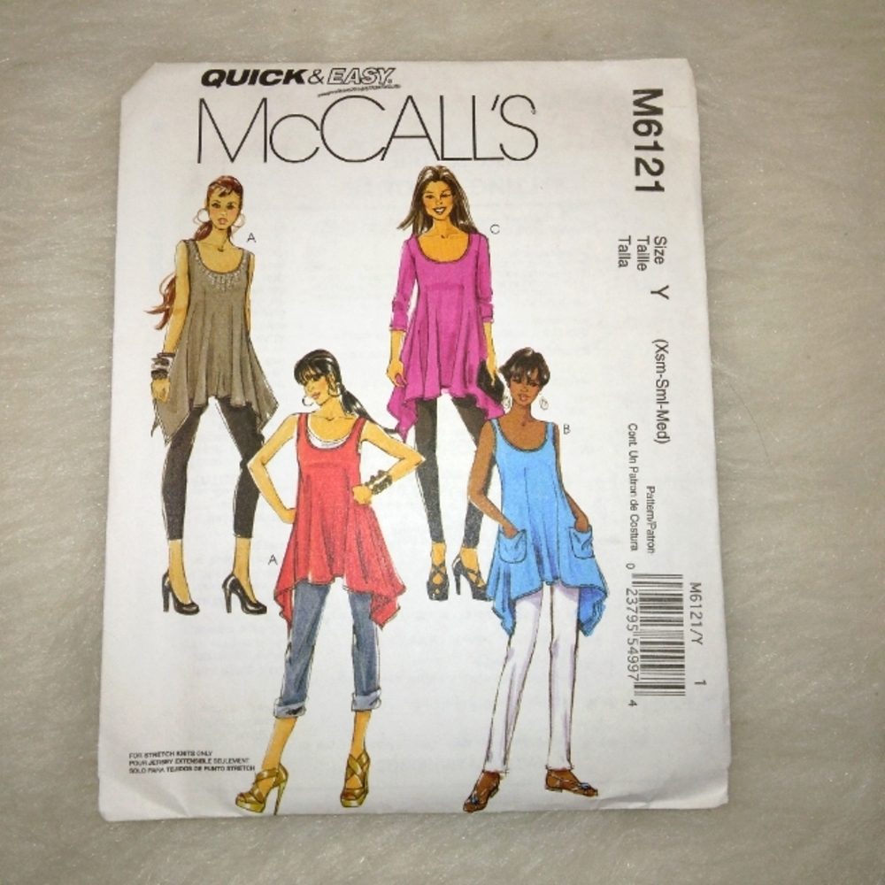 McCall's M6121 Sz XS-S-M Misses East tunics in 3 variations fast & easy pattern
